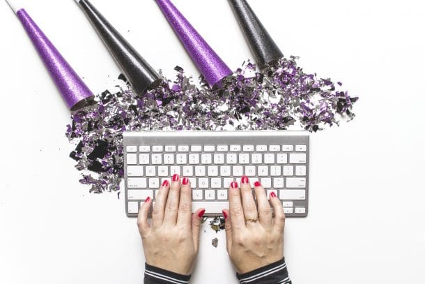Purple keyboard with confetti